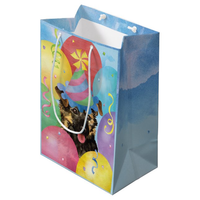 Birthday Balloons Yorkie Medium Gift Bag (Front Angled)