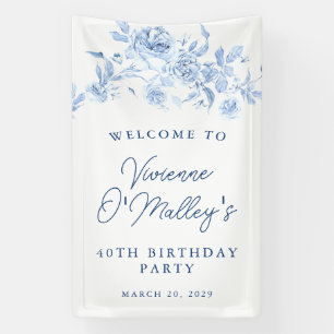 Birthday Banner 40th Birthday Party Blue Floral