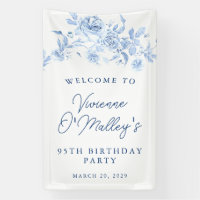 Birthday Banner 95th Birthday Party Blue Floral