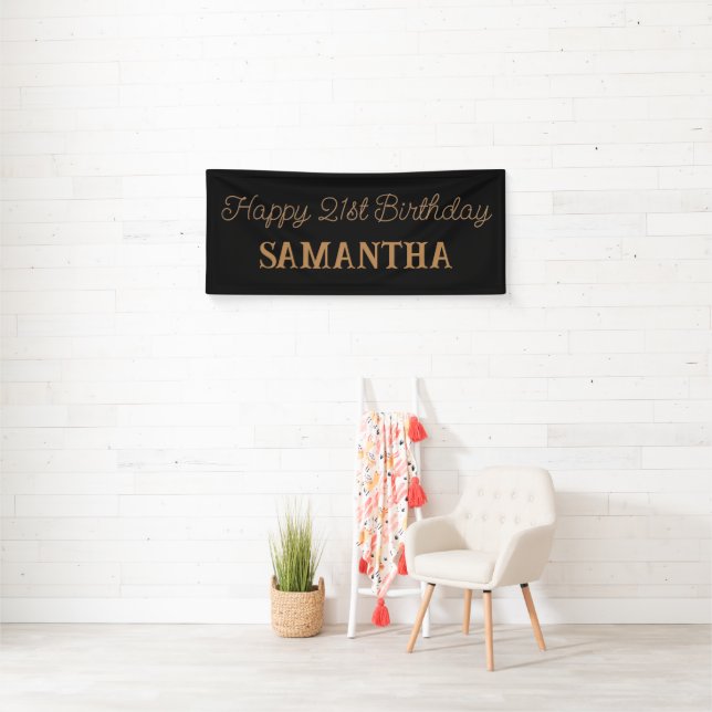 Birthday Banner, Black Gold Happy Birthday Vinyl Banner (Insitu)