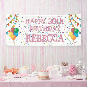 Birthday Banner with Pink Text and Confetti