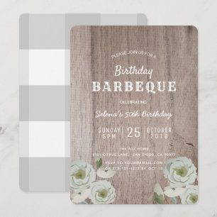 Birthday Barbeque BBQ Party Roses Wood Invitation