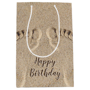 Birthday Bare Feet Footprints In Sand Medium Gift Bag
