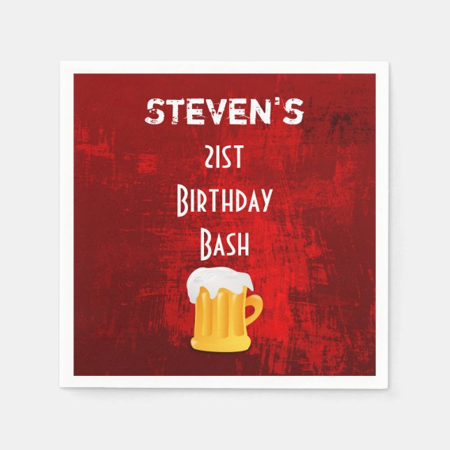 Birthday Bash Beer Mug on Grunge Red Abstract Napkin (Front)