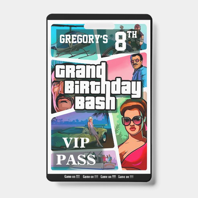 Birthday Bash -customizable  invitation badge (Front)