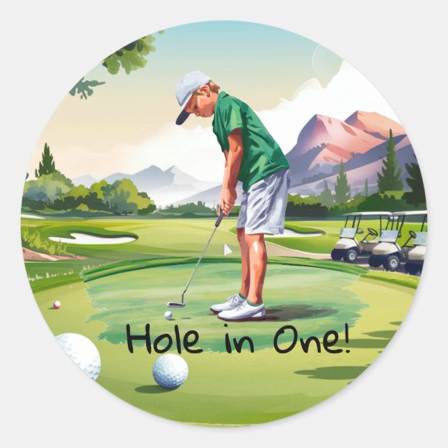 Birthday Bash on the Green Classic Round Sticker (Front)