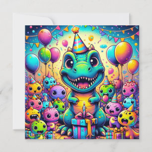 Birthday Bash T-Rex & Friends Birthday Celebration Card
