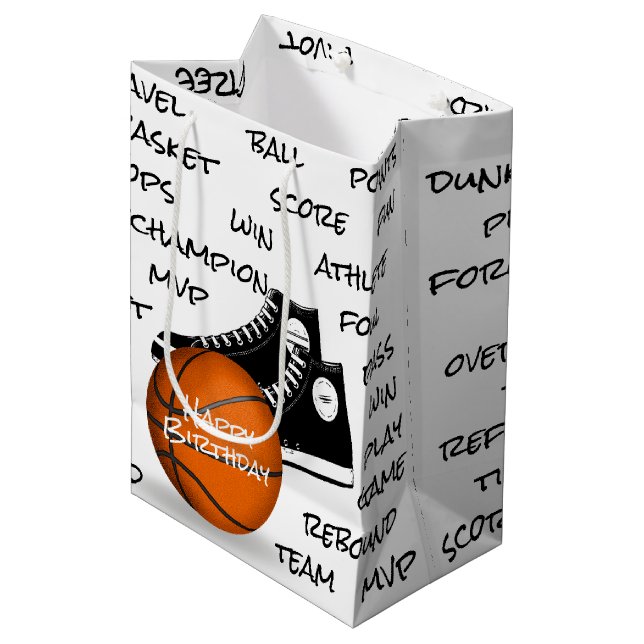 Birthday Basketball and Sneaker Medium Gift Bag (Front Angled)