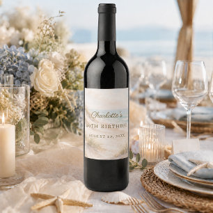 Birthday beach coastal elegant wine label