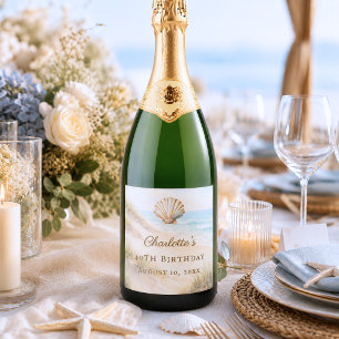 Birthday beach coastal shell sparkling wine label