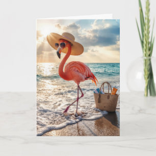 Birthday Beach Flamingo with Sunglasses Card