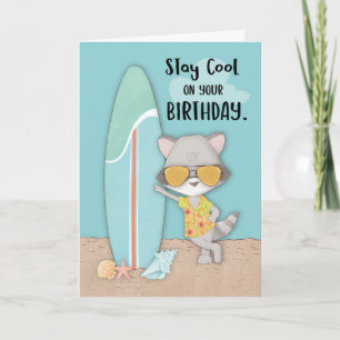 Birthday Beach Funny Cool Raccoon in Sunglasses Card