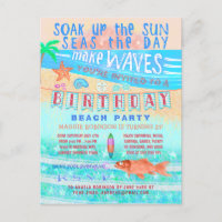 Birthday Beach or Pool Party Summer Fish Surf Swim