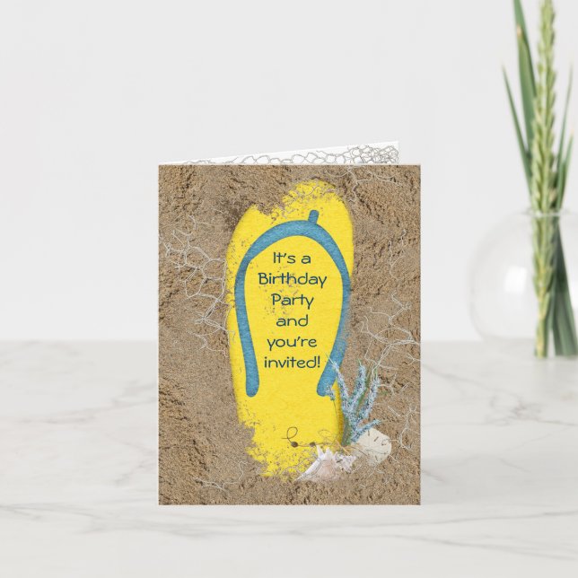 Birthday Beach Party Thank You Card (Front)