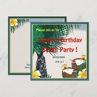Birthday Beach Picnic Party Coconut Drink Invitation