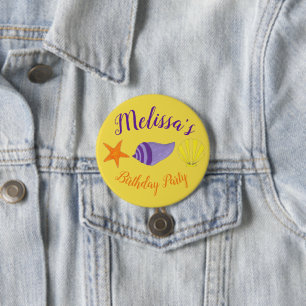Birthday Beach Pool Party Summer Seashells 3 Inch Round Button