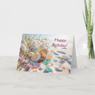 Birthday Beach Sea Glass and Shells by the Ocean  Card