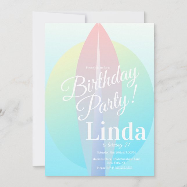Birthday Beach Surfing Sun Pink Ombre  Invitation (Front)