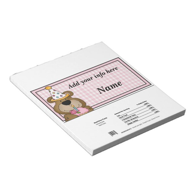 Birthday Bear Candy Bar Wrapper Party Favours Notepad (Angled)
