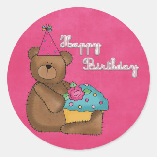 birthday bear classic round sticker