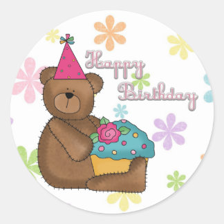 birthday bear classic round sticker