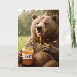 Birthday Bear Eating Honey Out of a Jar Card