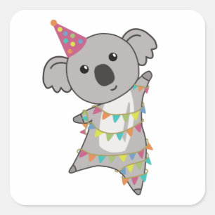 Birthday Bear Koala Bear Bear Garland Square Sticker