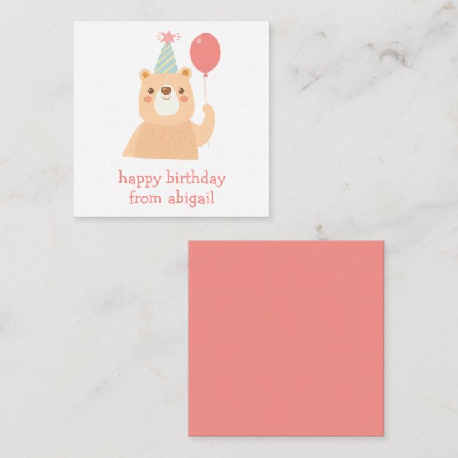 Birthday Bear Personalized Gift Tags Card (Front/Back)