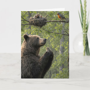 Birthday Bear Rescuing a Baby Robin Card