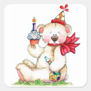 Birthday Bear Square Sticker