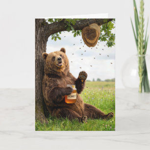Birthday Bear With a Jar of Honey Card