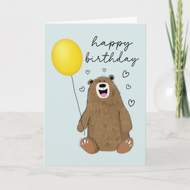 Birthday Bear with Balloon Card (Front)
