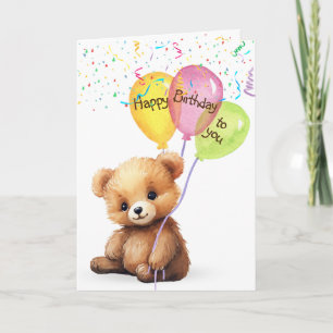 Birthday Bear With Balloons and Confetti Card