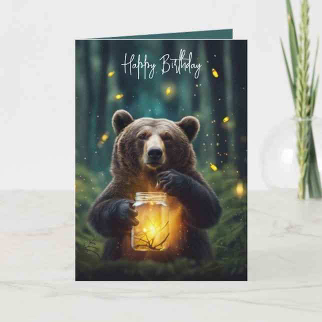 Birthday Bear With Fireflies In Jar Card (Front)