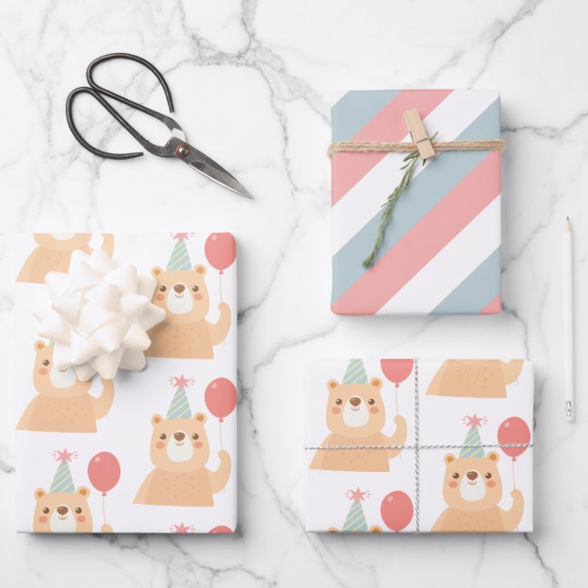 Birthday Bear Wrapping Paper Sheets (Front)