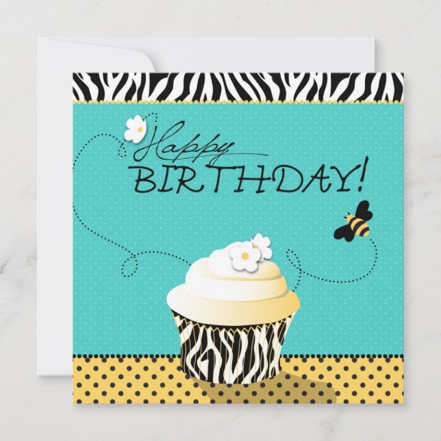 Birthday Bee & Cupcake Birthday Card (Front)