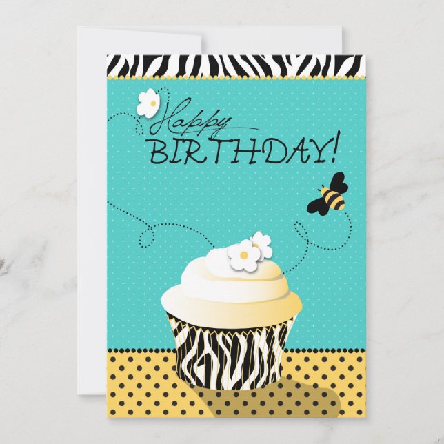 Birthday Bee & Cupcake Birthday Card (Front)