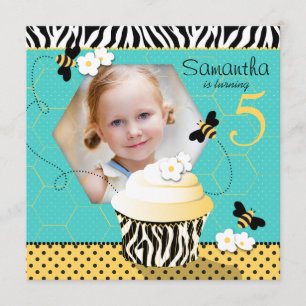Birthday Bee Cupcake Birthday Invitation