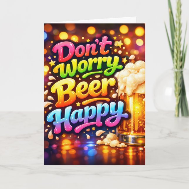 Birthday Beer Mug With Neon Fun Text Card (Front)