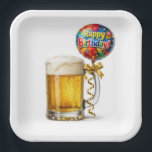 Birthday Beer Mug With Party Balloon Paper Plate<br><div class="desc">A frosty mug of beer is paired with a vibrant foil balloon,  joyfully celebrating a birthday.</div>