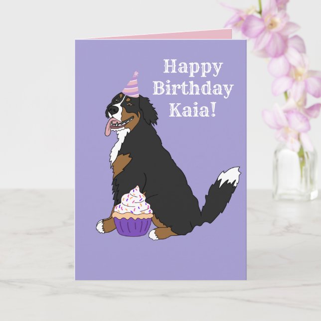 Birthday Bernese Mountain Dog  Card (Orchid)