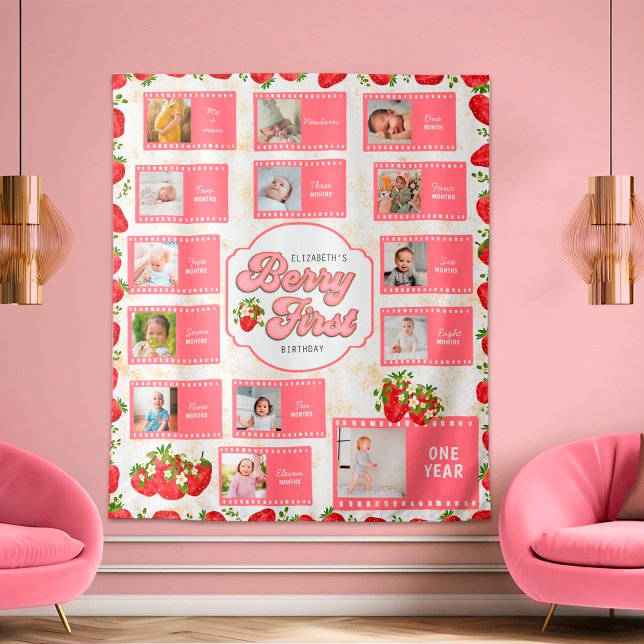 Birthday Berry First Custom Photo Backdrop Banner Tapestry (Creator Uploaded)