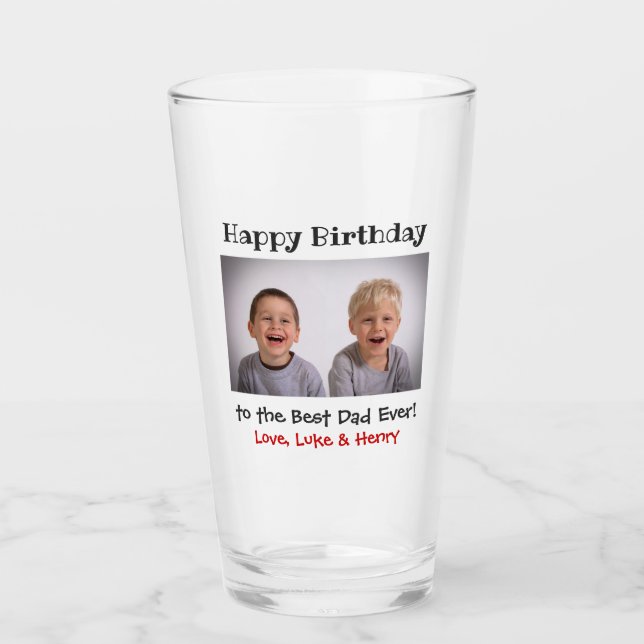 Birthday Best Dad Ever Kids Photo Beer Pint Glass (Front)