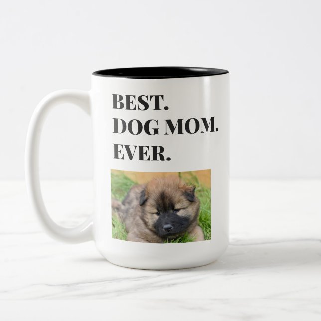Birthday Best Dog Mom Ever Pet Photo Two-Tone Coffee Mug (Left)