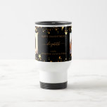 Birthday best friends black gold photo travel mug<br><div class="desc">A gift from friends for a woman's 21st (or any age) birthday. Personalize and 2 of your own photos, her name, age 21 and your names. Golden text. A chic, classic black background colour. Her name is written with a modern hand lettered style script with swashes. Decorated with faux gold...</div>