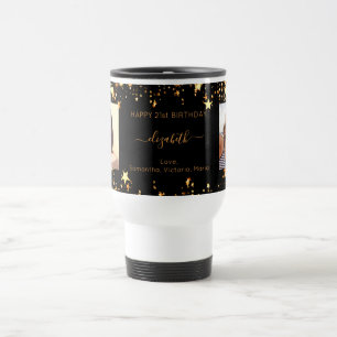 Birthday best friends black gold photo travel mug
