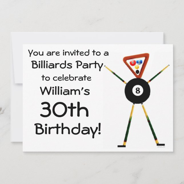 Birthday Billiards Party Invitation (Front)