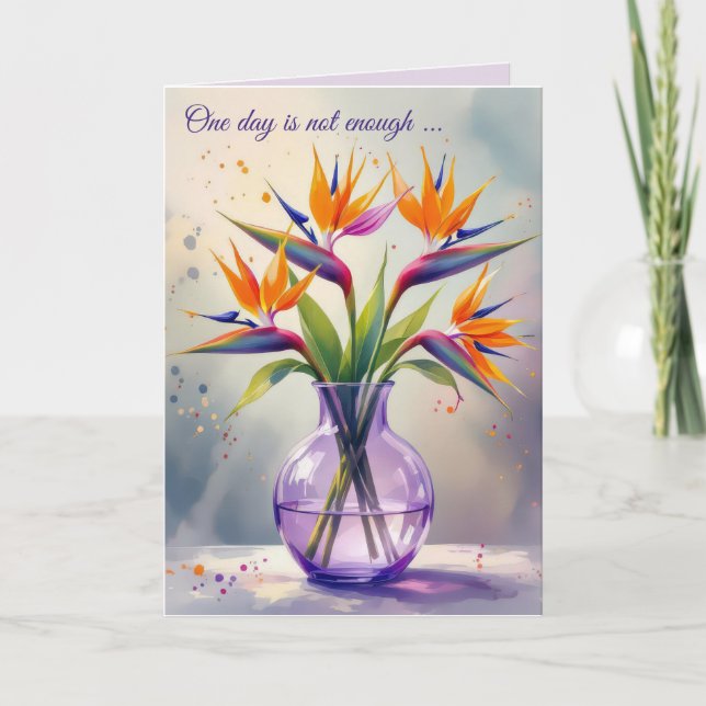 Birthday Bird of Paradise Flower Bouquet Card (Front)