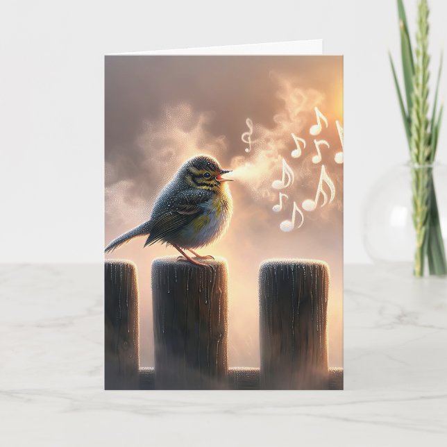 Birthday Bird Singing In Morning Mist Card (Front)