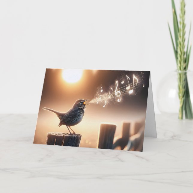 Birthday Bird Singing On a Fence Card (Front)